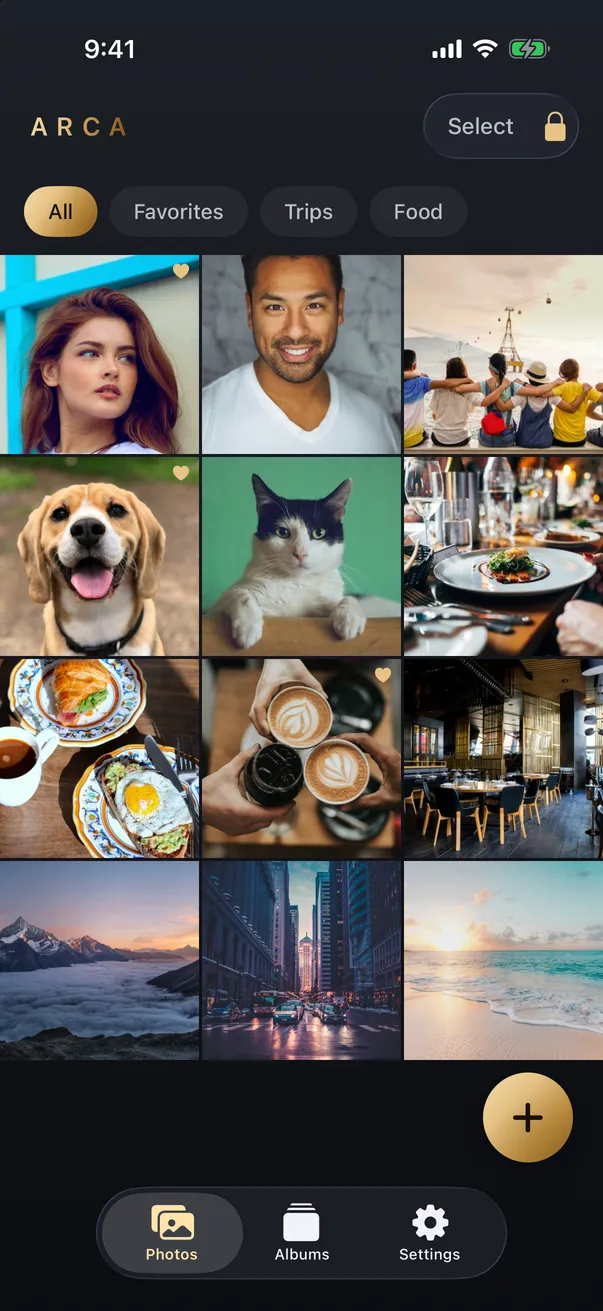 Arca: Private Photo Vault — encrypted photo grid on iPhone